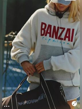 NWT EVER Banzai Cream Pullover Hoodie with Grey Pocket - Women's Top